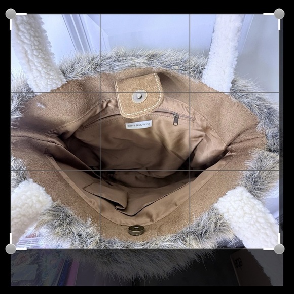 Bath & Body Works VTG Y2K Vegan Suede Faux Fur Tote Travel Winter Brown Bag - Picture 7 of 11